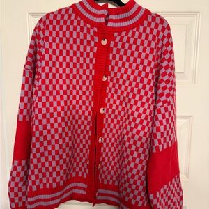 Dressed in LaLa Red and Gray Checkered Cardigan L/XL